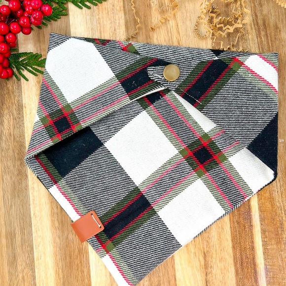 Flannel Dog Bandana- Plaid - Black, white and Red - Premium - Picture 7 of 9